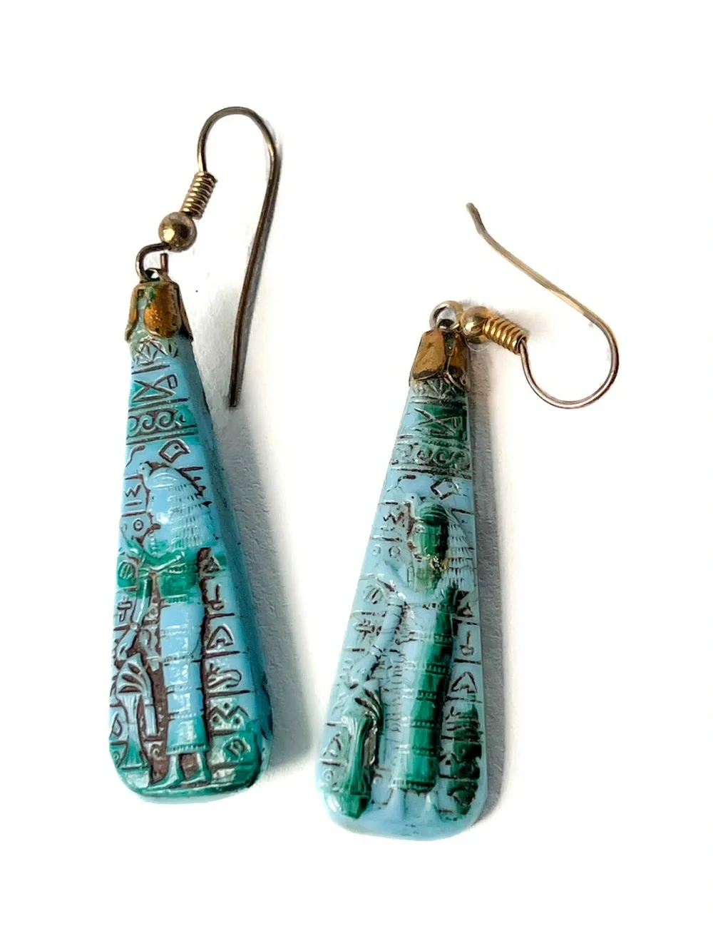 Vintage EGYPTIAN Revival Czech Glass Drop Earrings